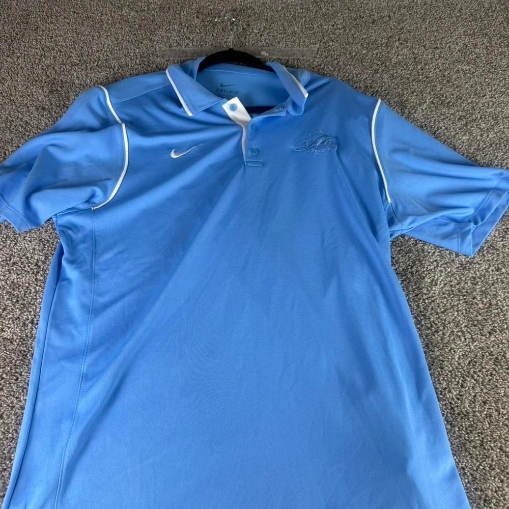 Nike Dri-FIT Miami Dolphins Polo Shirt Mens Large Blue Short Sleeve Golf Top